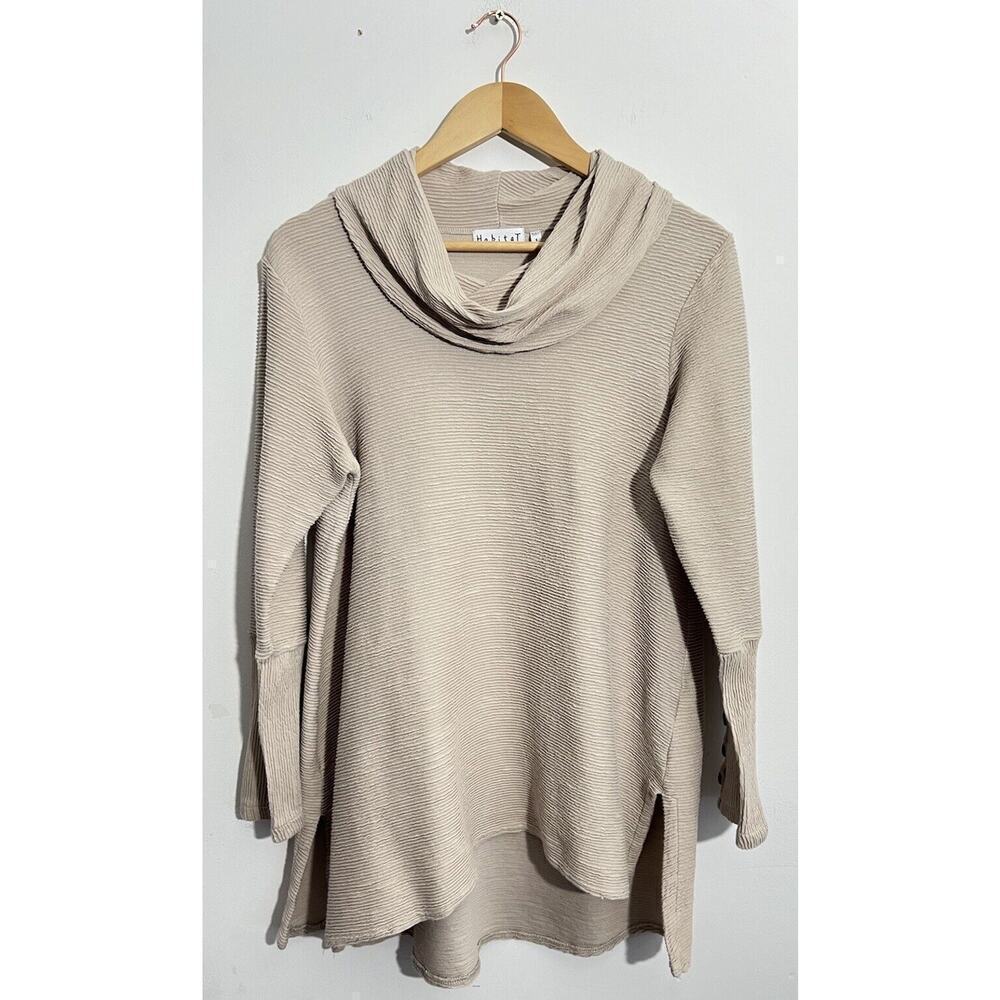 Habitat Tunic Top Women’s Sz Small Textured Relaxed Beige Cowl Neck Lagenlook
